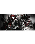 36x16 inches anime desk pad with red-haired heroine, white uniform, black wings, chains, and shattered cubes.