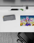 Vibrant 14x10 inches anime girl mouse pad in violet and candy pink with warm golden summer tones.