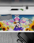 Cute idol anime desk pad 36x16 inches in violet, candy pink, and golden yellow for a bright summer vibe.
