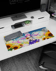 32x12 inches anime girl mouse pad featuring a cute idol-style sailor girl amid sunflowers and drifting petals.