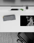 Black background anime mouse pad 14x10 inches with silver-white cloak glow and calm, ominous vibe.