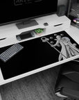 Obito Uchiha Six Paths scene desk pad 40x20 inches, floating glossy orbs behind him on black.