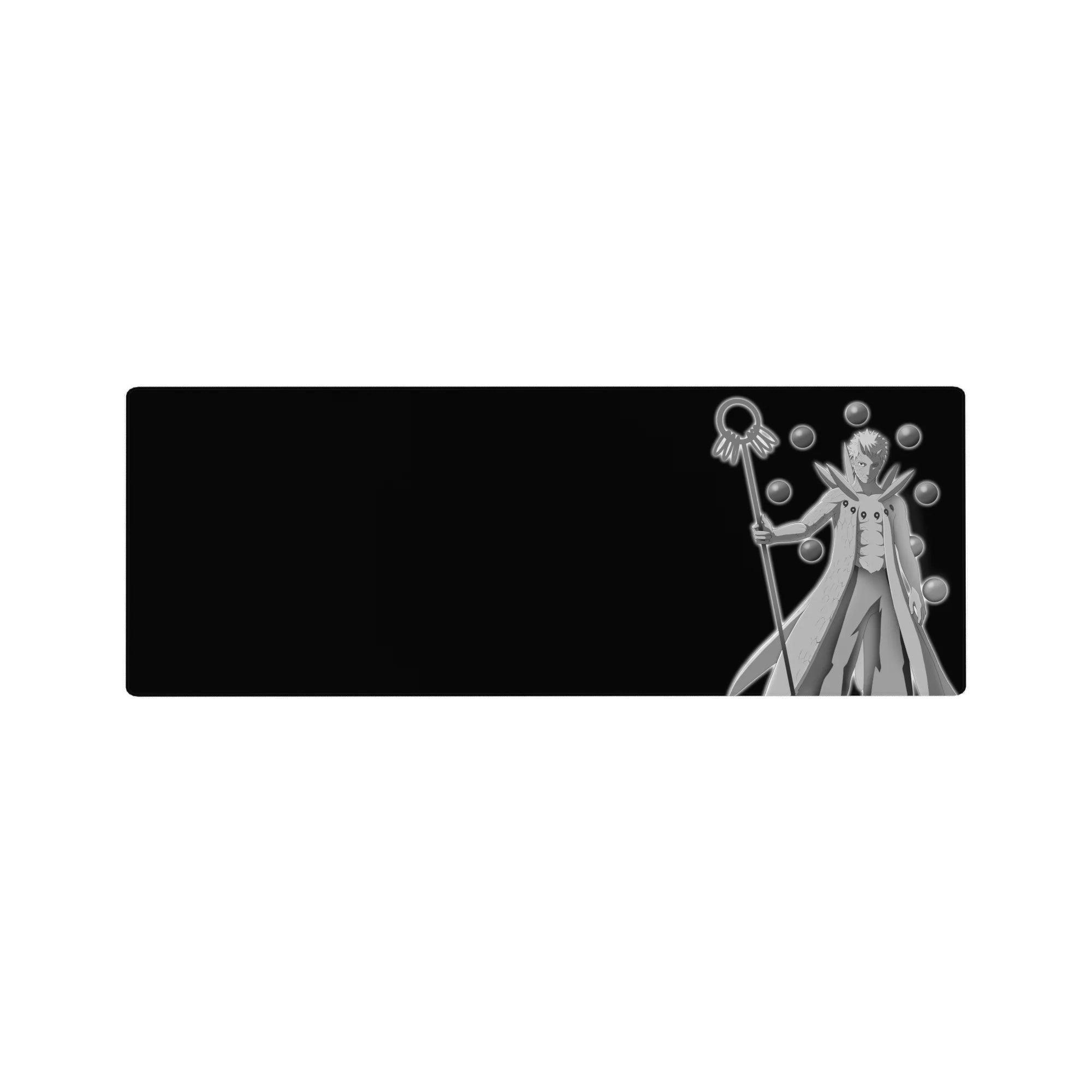 32x12 inches anime mouse pad with Six Paths Obito Uchiha, truth-seeking orbs, sharp staff on black.