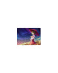 Classic anime girl mouse pad 14x10 inches with parasol, swirling petals, and starry twilight sky.