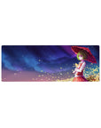 32x12 inches anime girl mouse pad with green-haired Yuuka under a red parasol, petals and stars.