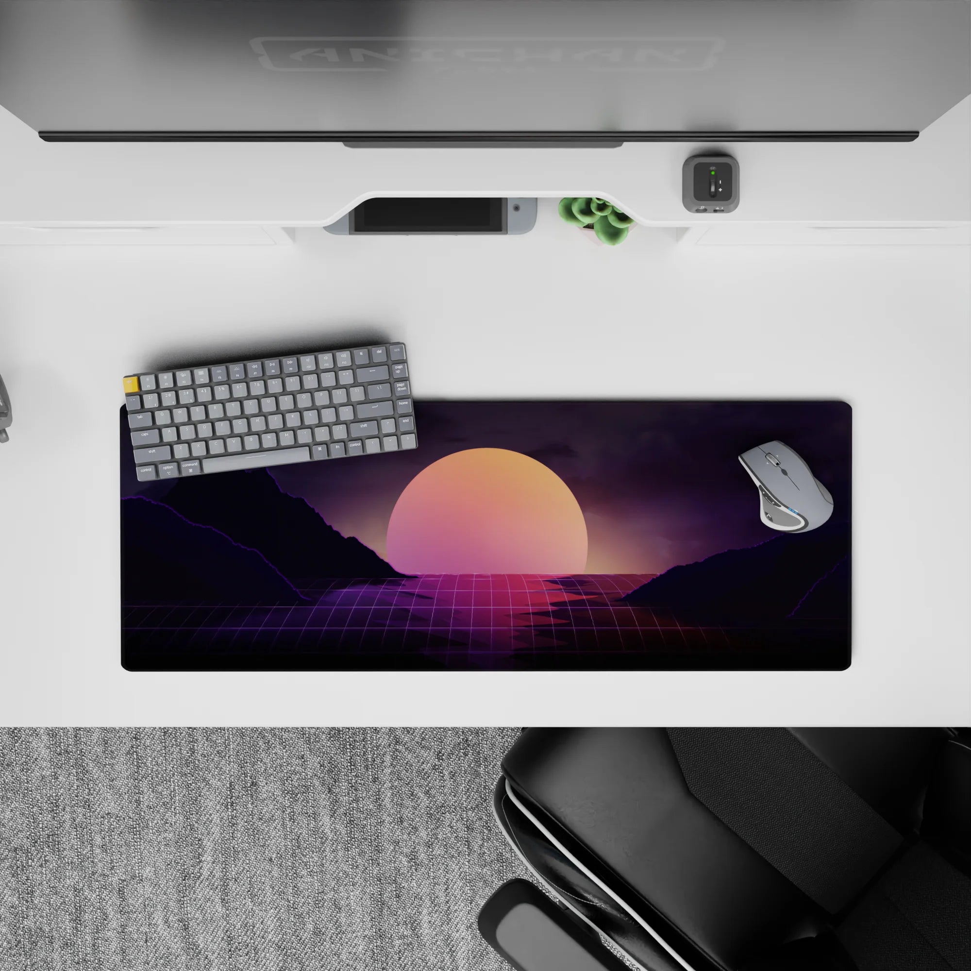 Retrowave - Vaporwave Deskmat | Mousepad | Deskpad - Twilight Grid Horizon - AniChan