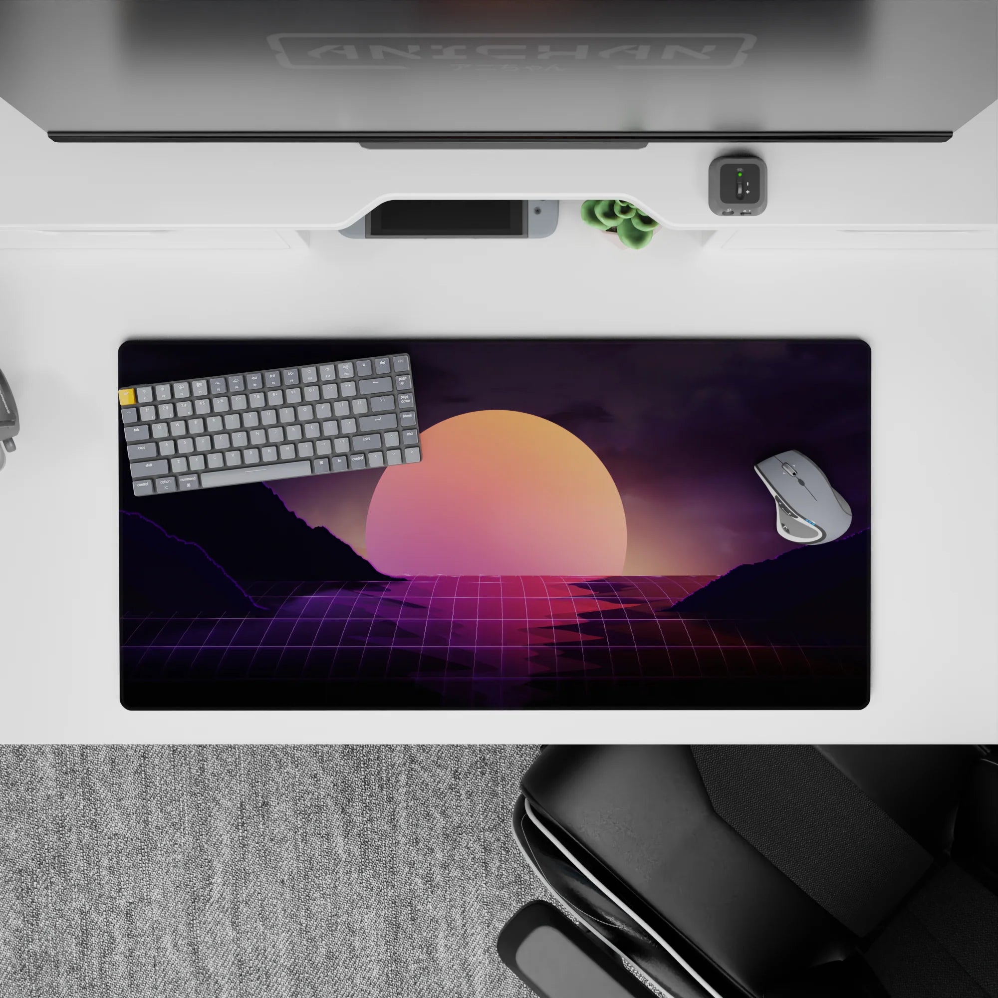 Retrowave - Vaporwave Deskmat | Mousepad | Deskpad - Twilight Grid Horizon - AniChan