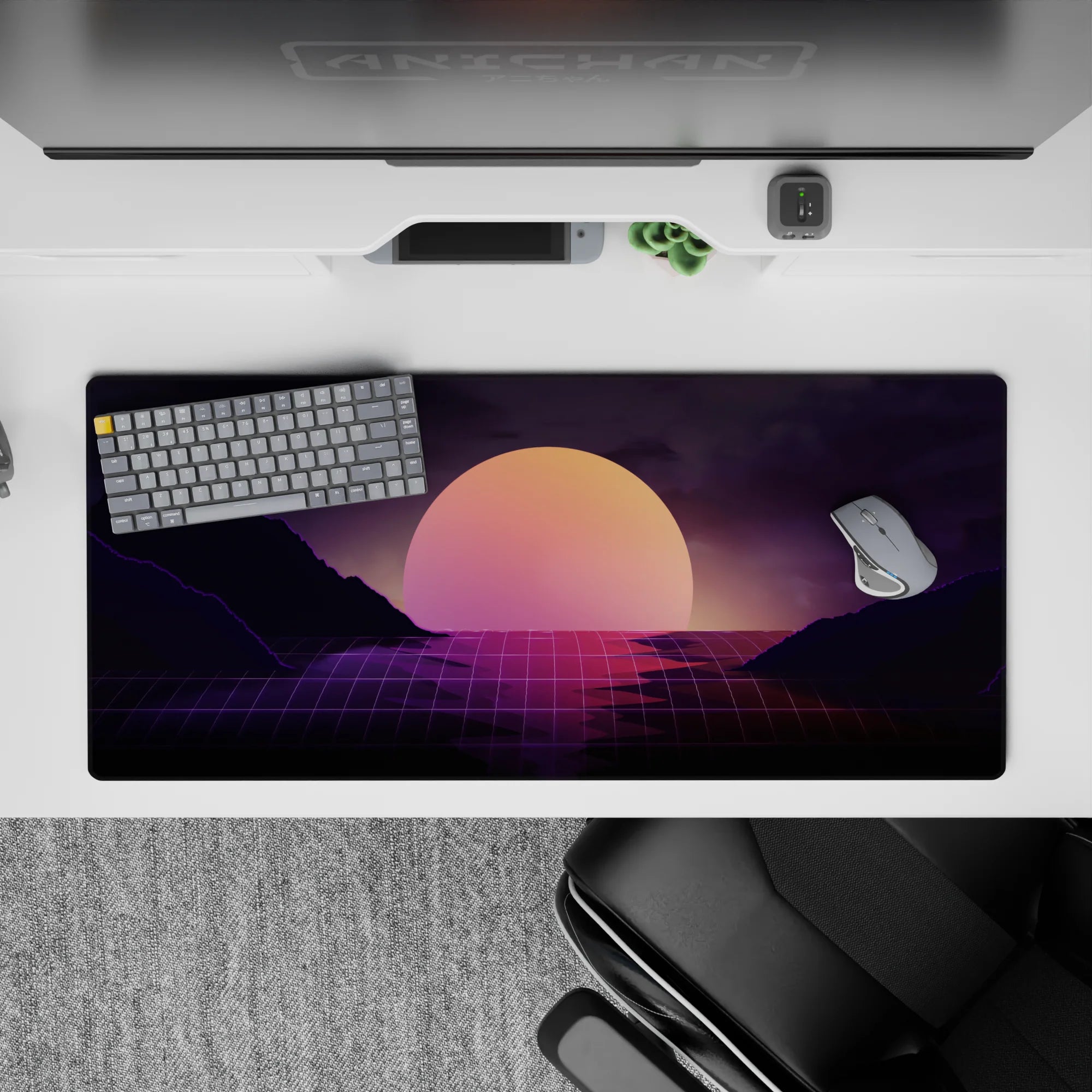 Retrowave - Vaporwave Deskmat | Mousepad | Deskpad - Twilight Grid Horizon - AniChan