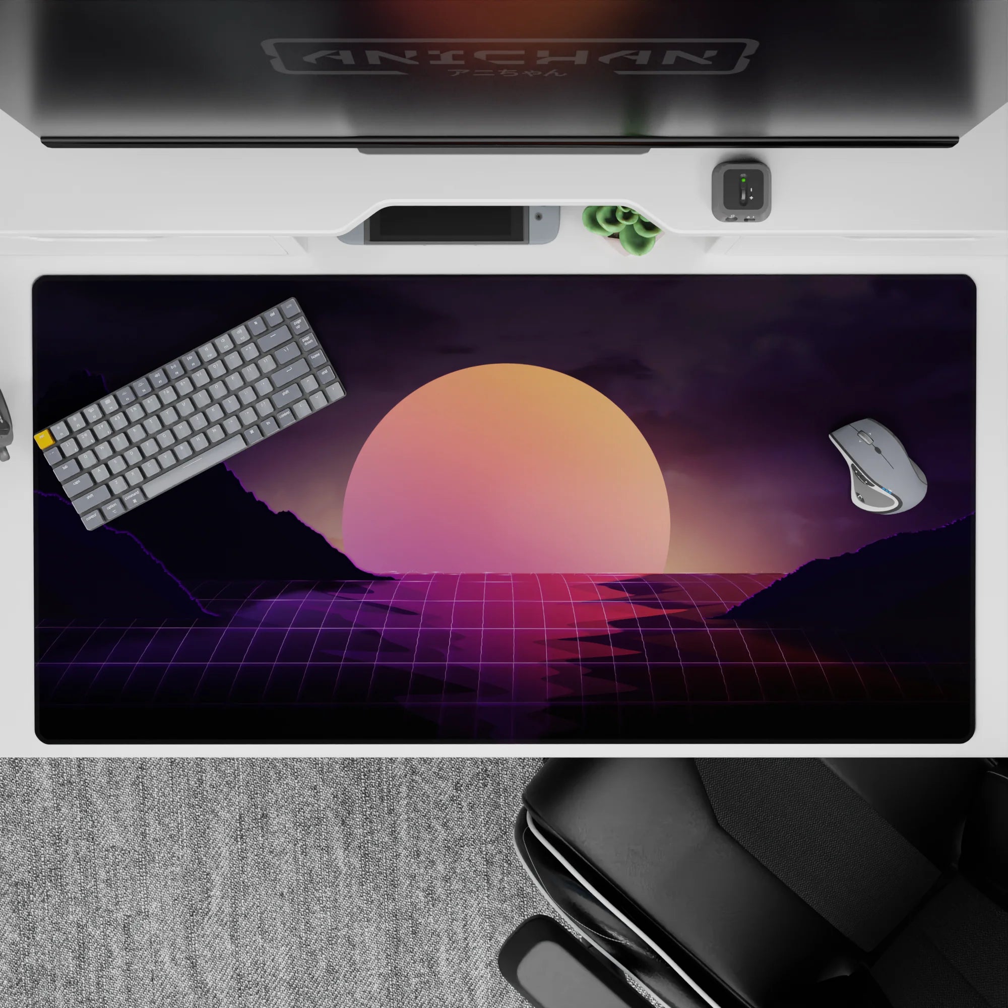 Retrowave - Vaporwave Deskmat | Mousepad | Deskpad - Twilight Grid Horizon - AniChan