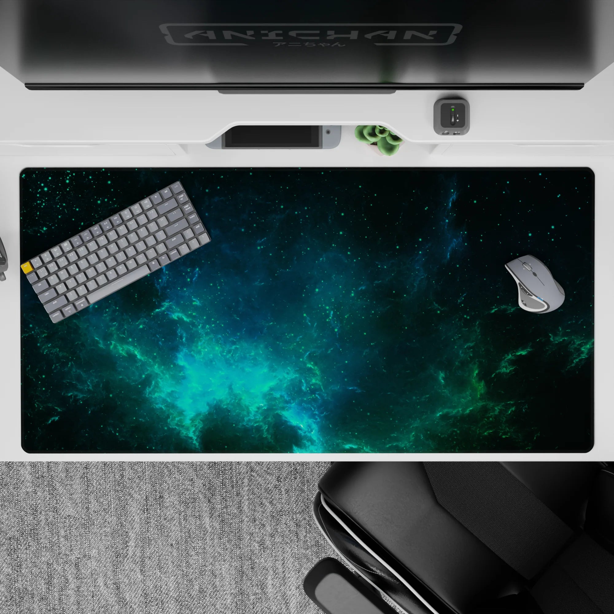 Calming deep ocean blue to turquoise gradient desk pad 40x20 inches with dreamy space vibe.