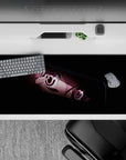 Moody black and rosy highlights anime desk pad 36x16 inches, shy chaos vibe for gaming and study.