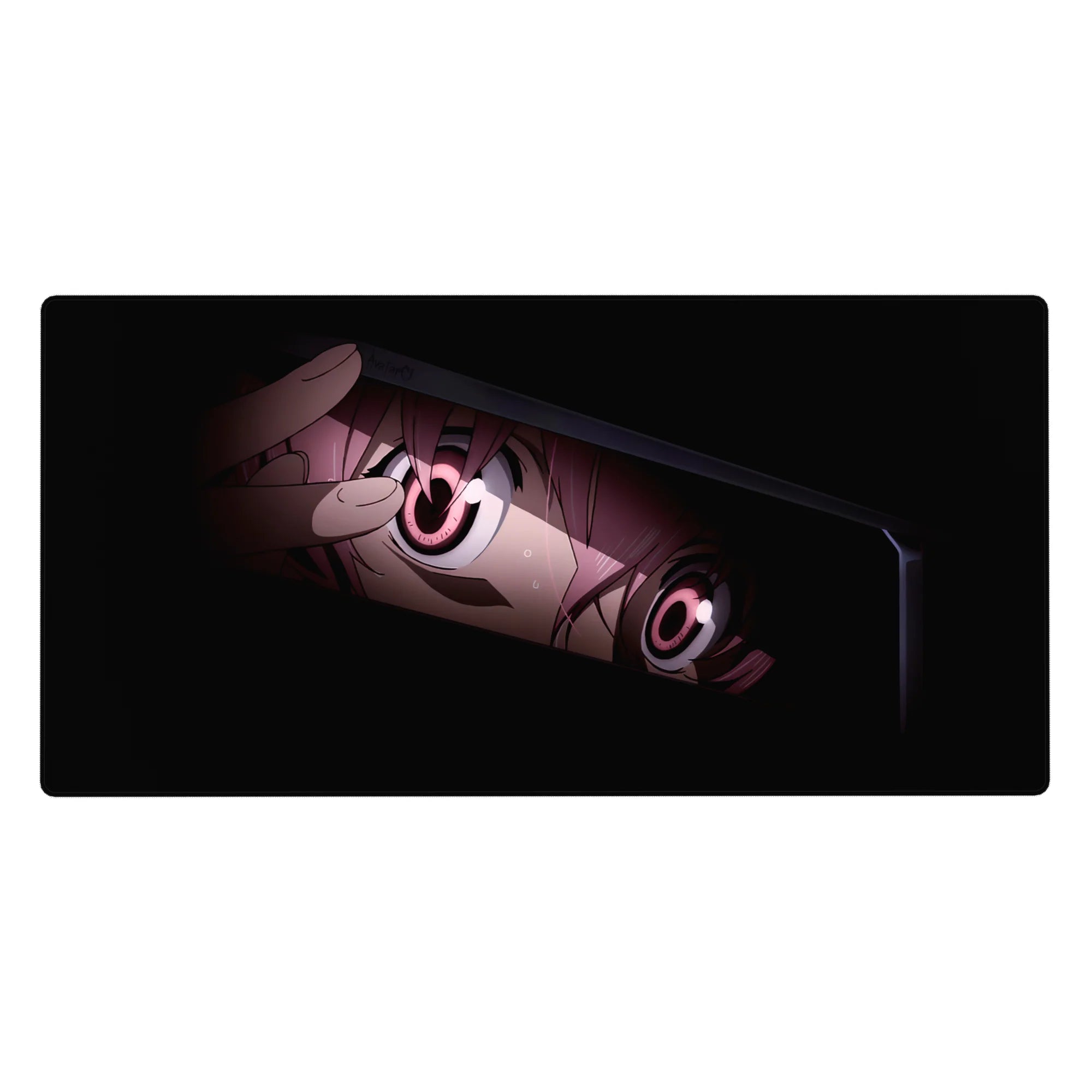 Anime girl desk pad 40x20 inches with tight close-up framing, glossy eyes, and a cute moody look.
