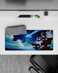 28x12 inches desk mat in deep navy with comet-blue streaks, soft clouds, and cozy midnight glow.