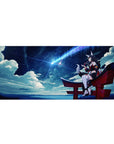 36x16 inches anime girl desk pad with Ahri on a red torii gate under a starry night sky.