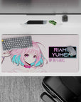 32x16 inches pastel kawaii mouse pad with candy-pink hair, aqua tips, violet eyes, cute chaotic vibe.
