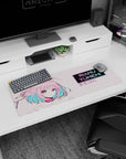 32x12 inches Riamu Yumemi mouse pad, shy-brave pose tugging her pink hair, from iDOLM@STER Cinderella Girls.