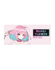 28x12 inches anime girl mouse pad with pastel backdrop, neon aqua hair tips, violet eyes, retro nameplate.
