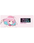 32x12 inches anime girl mouse pad with pastel backdrop, neon eyes, and RIAMU YUMEMI retro nameplate.