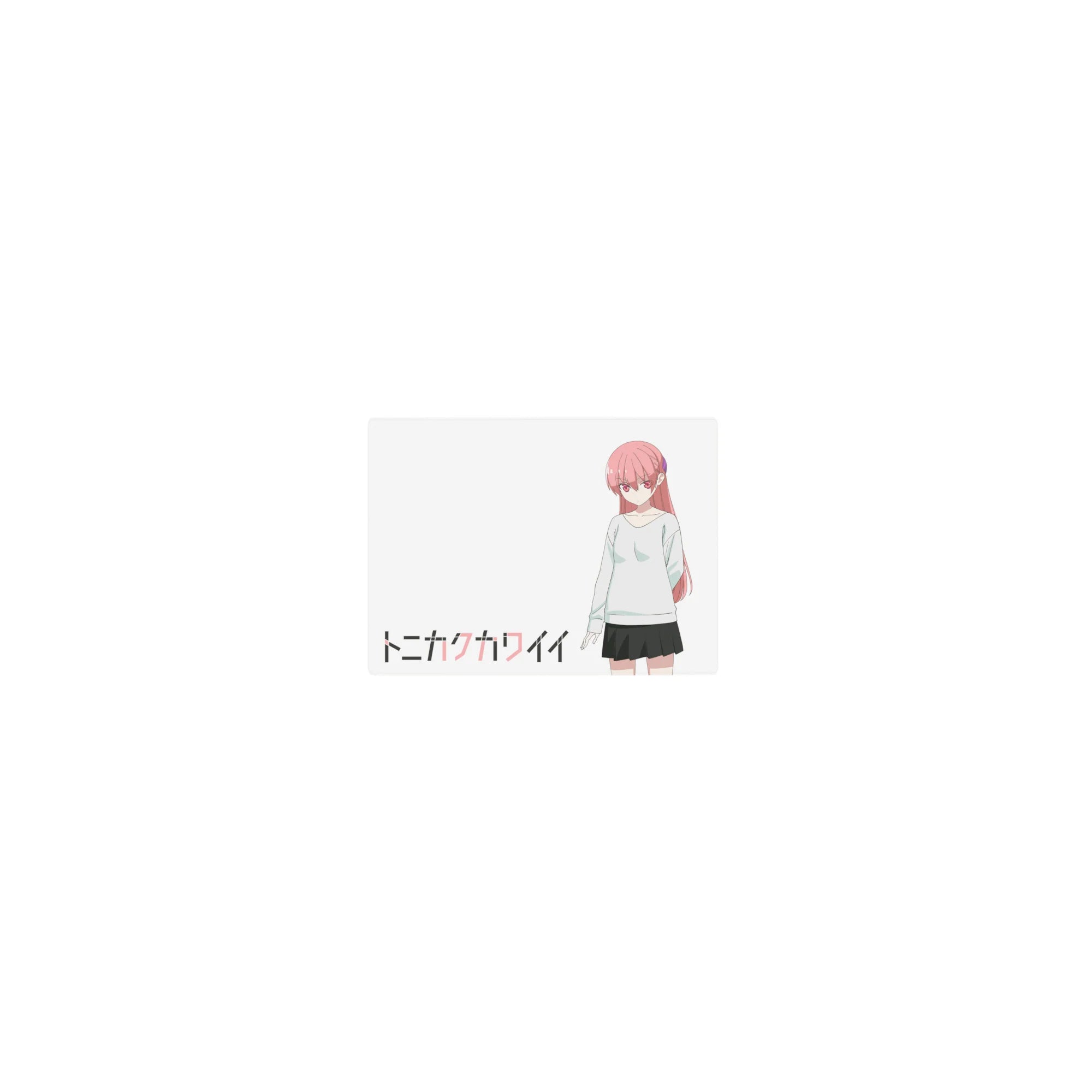 14x10 inches classic anime girl mouse pad with minimal Japanese title, pink-haired girl in sweater and skirt.