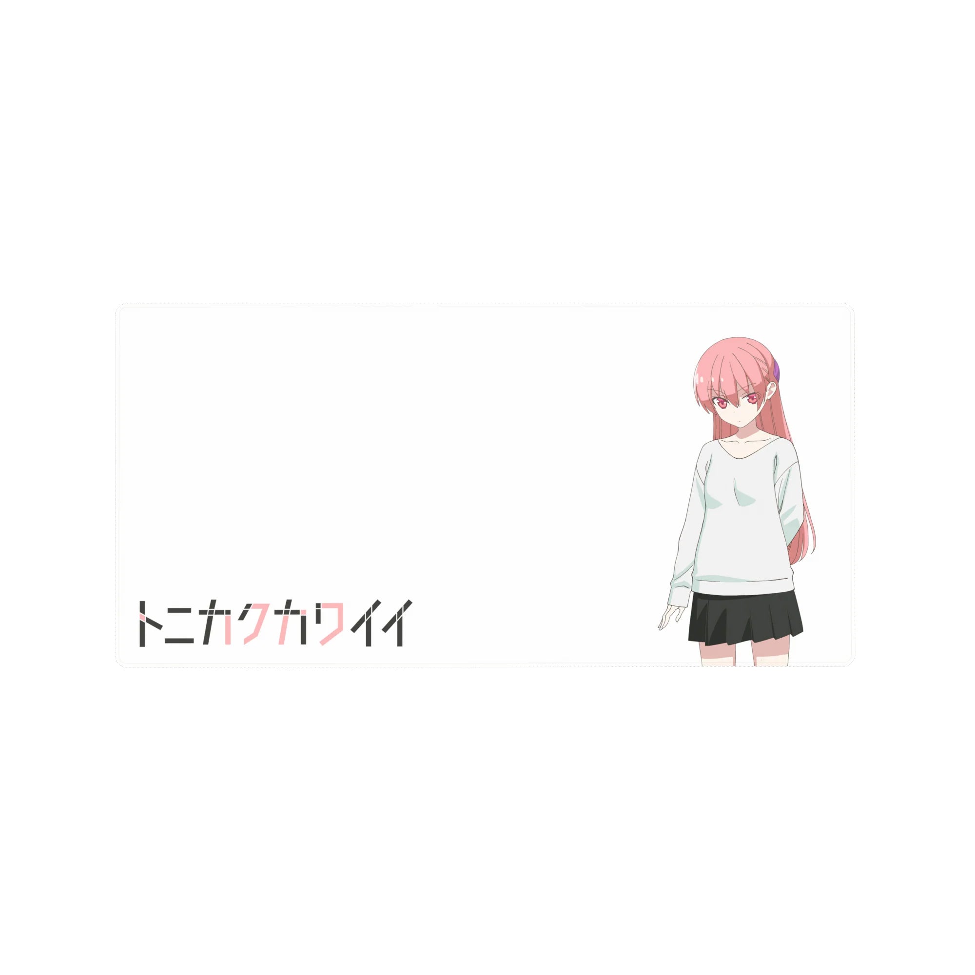 Tonikaku Kawaii anime girl mouse pad, clean white layout with Japanese title, 32x16 inches.