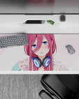 36x16 inches kawaii anime desk pad in blush and pale pink stripes, cozy teasing vibe with crisp art.