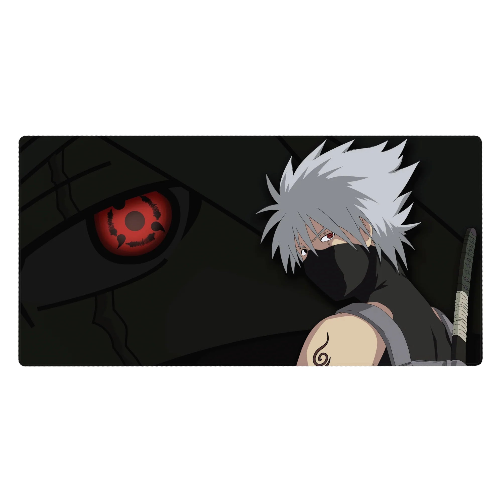 Anime desk pad 40x20 inches with Kakashi-inspired ninja artwork, crisp print for gaming and work.