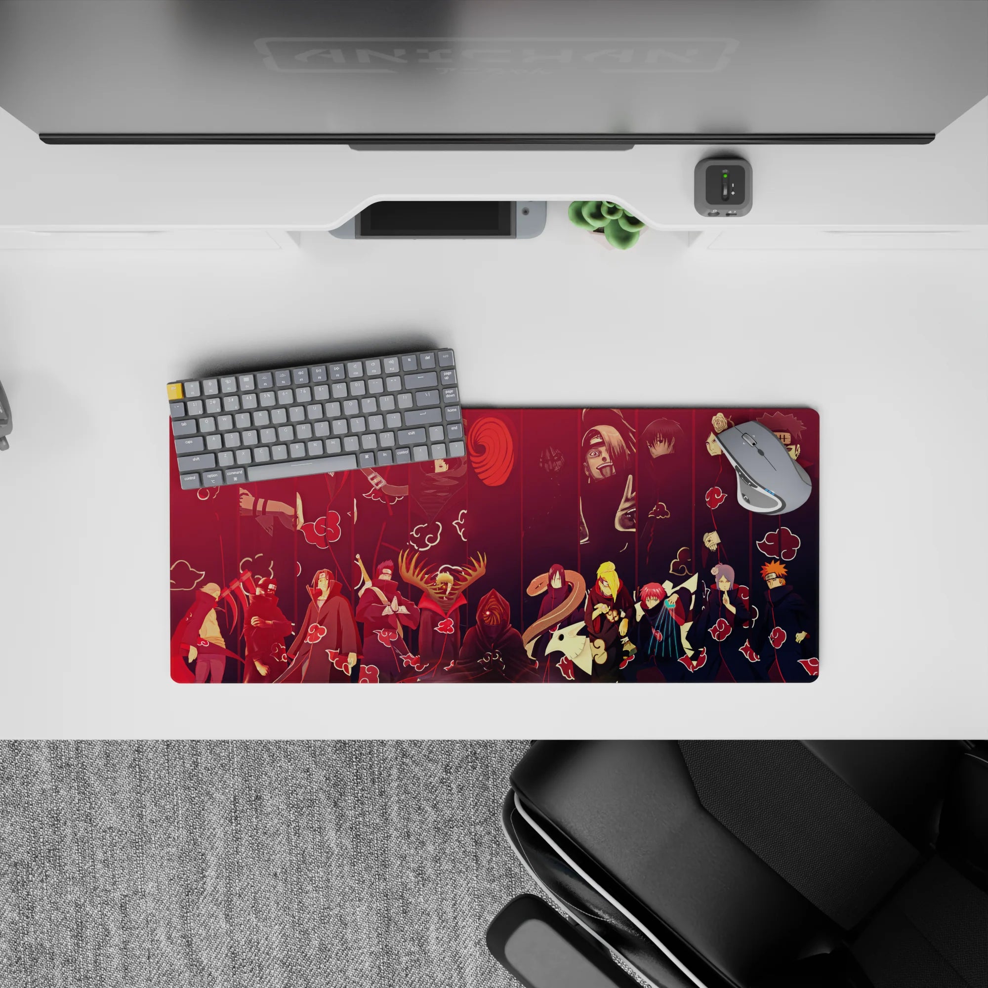 Moody deep red and inky black anime mouse pad 28x12 inches with sharp Akatsuki clouds and crisp print.