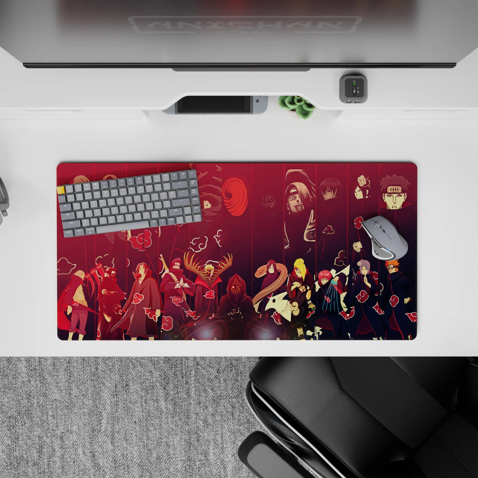 Dark red and inky black Akatsuki anime mouse pad 32x16 inches for a moody villain desk setup.