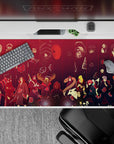 Moody deep red and inky black anime desk pad 40x20 inches with sharp Akatsuki clouds.