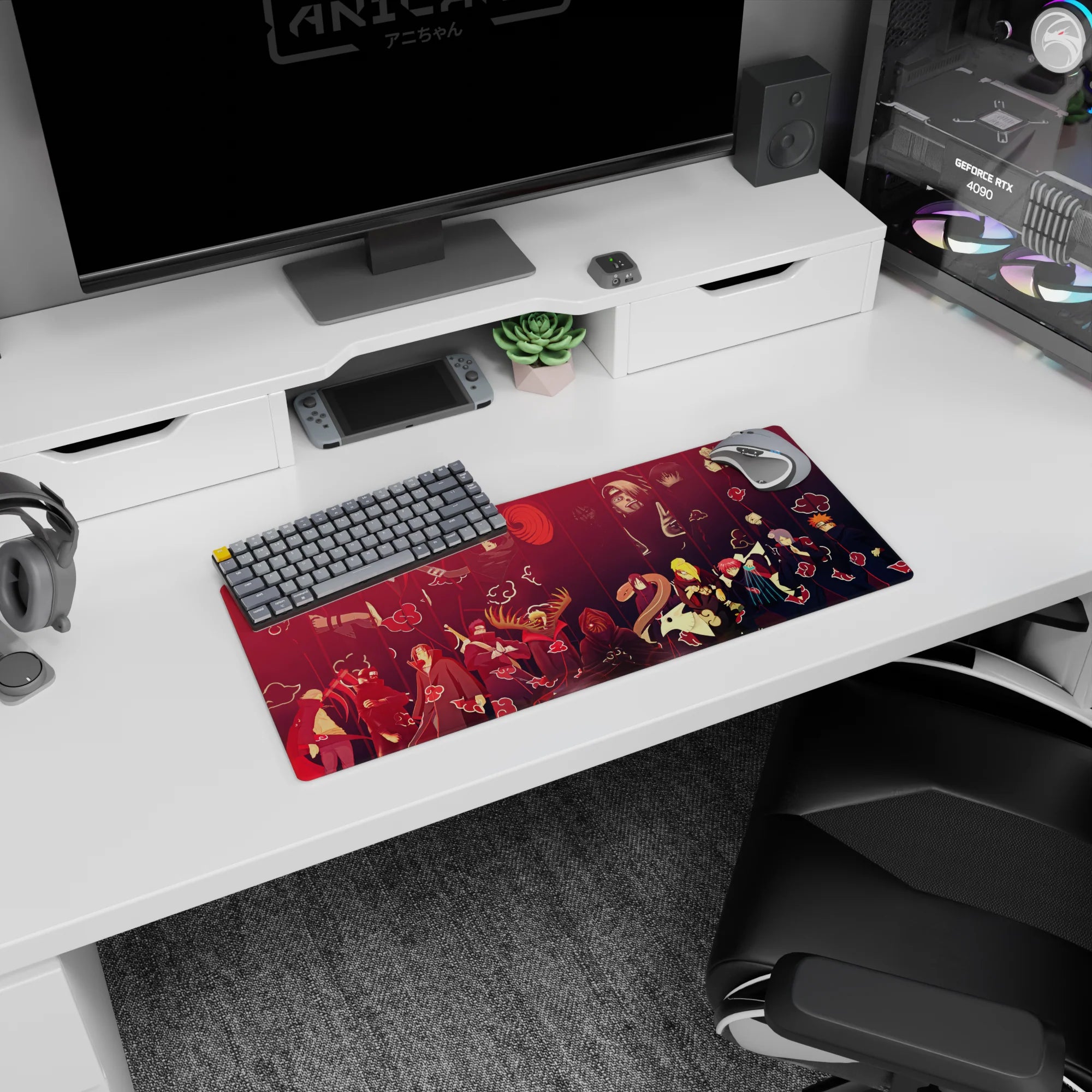 Naruto Shippuden Akatsuki mouse pad 28x12 inches featuring Itachi, Pain, Deidara and Tobi together.