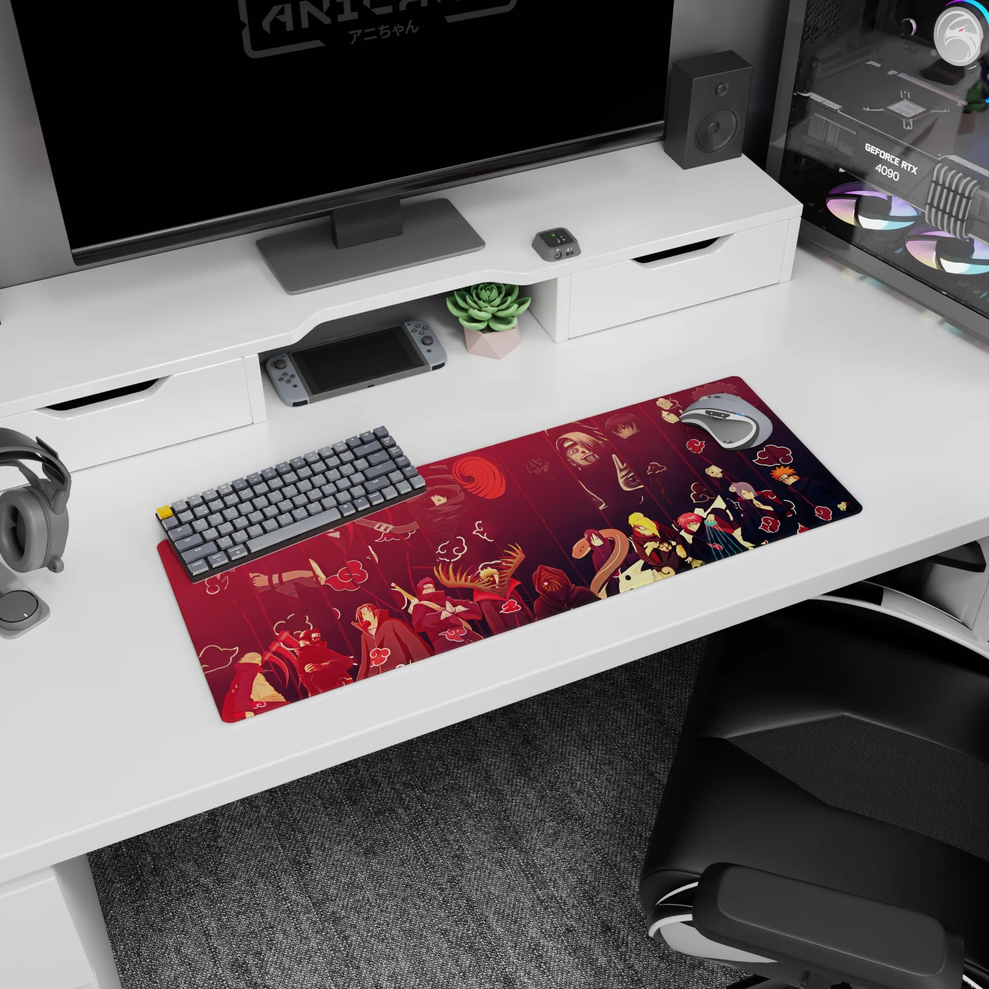 Itachi Uchiha and Akatsuki members group scene anime mouse pad, 32x12 inches, crisp character print.