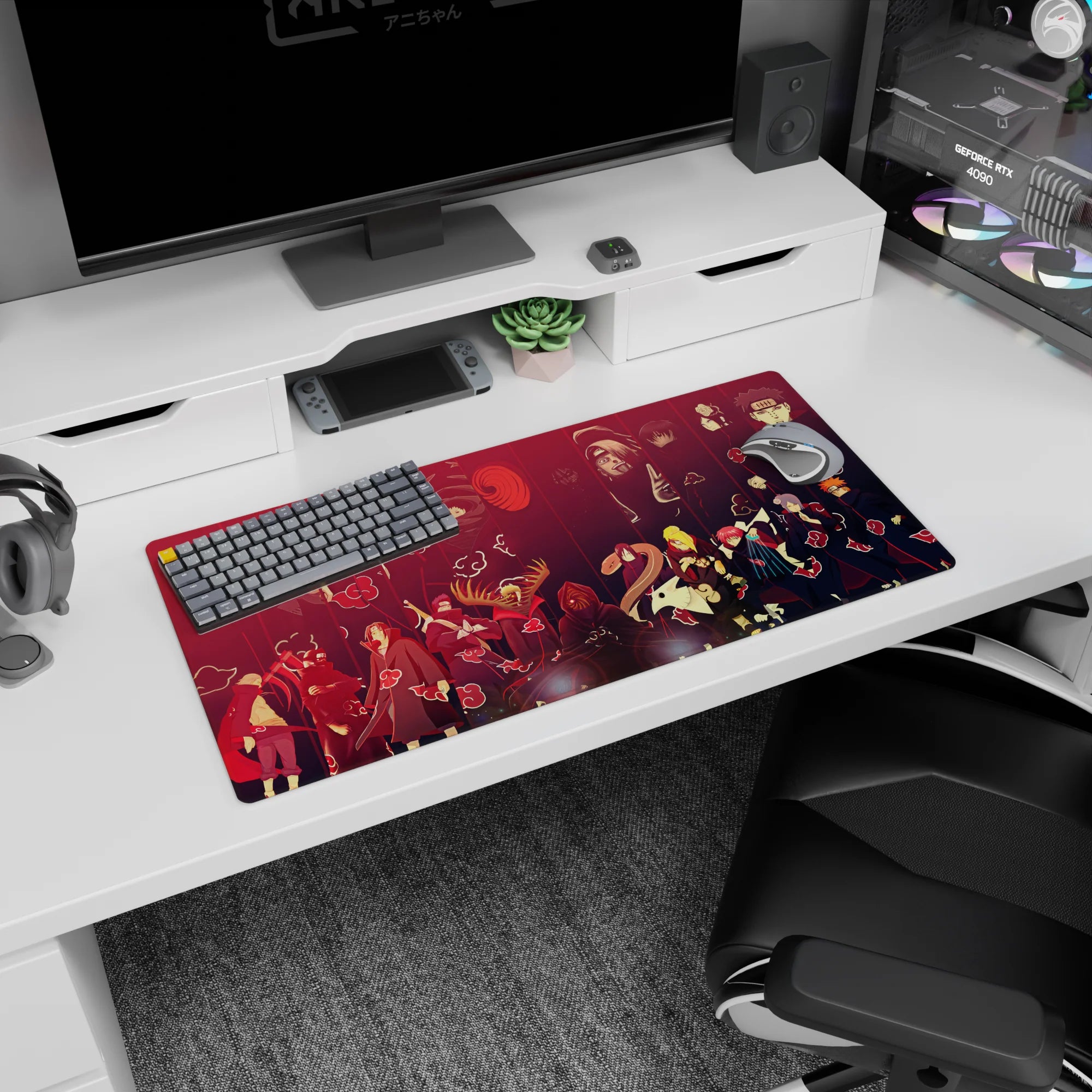 Itachi Uchiha and Akatsuki crew staring poster-style anime mouse pad 32x16 inches.