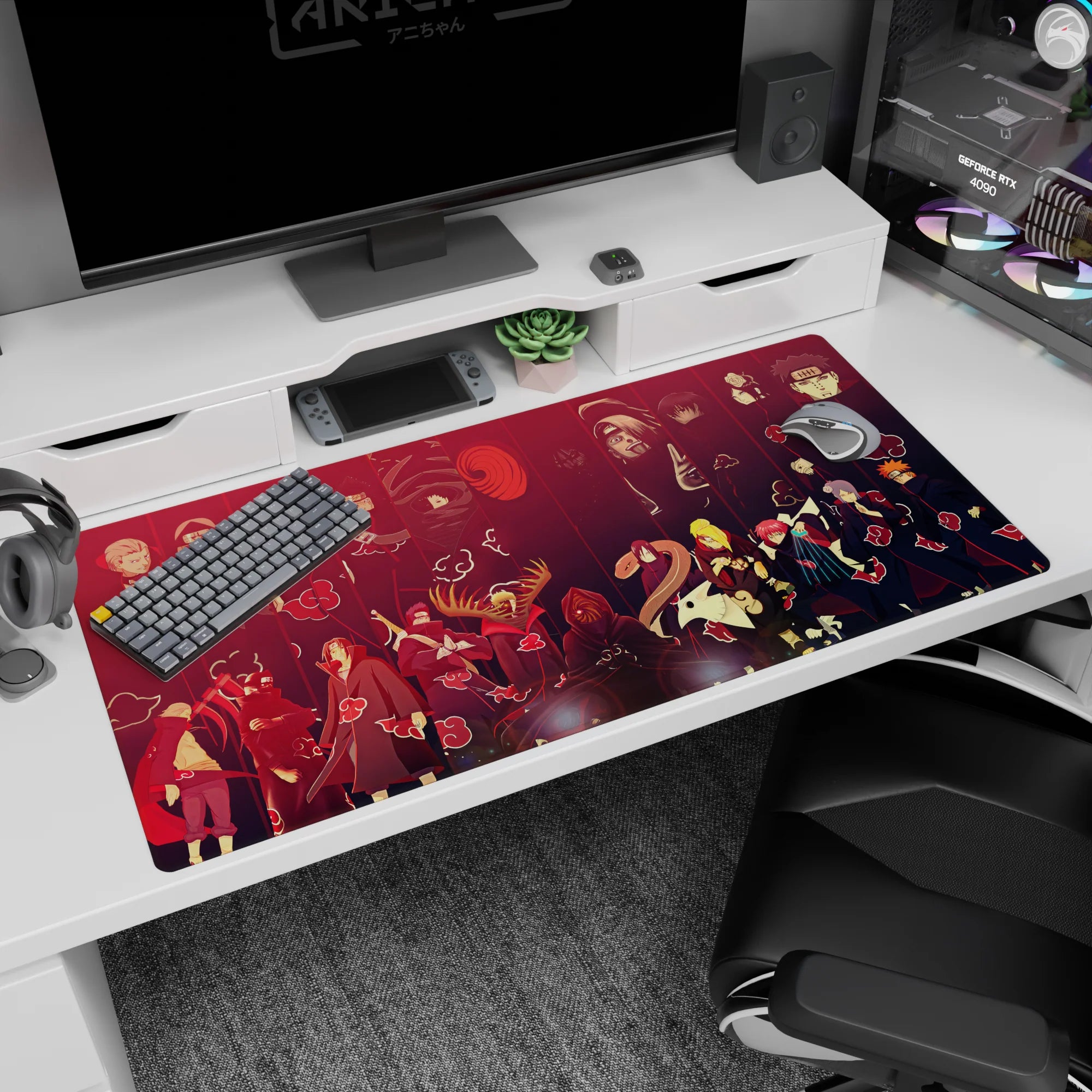 Itachi, Pain, and Deidara crowd the scene on an anime desk pad 40x20 inches, crisp poster style.