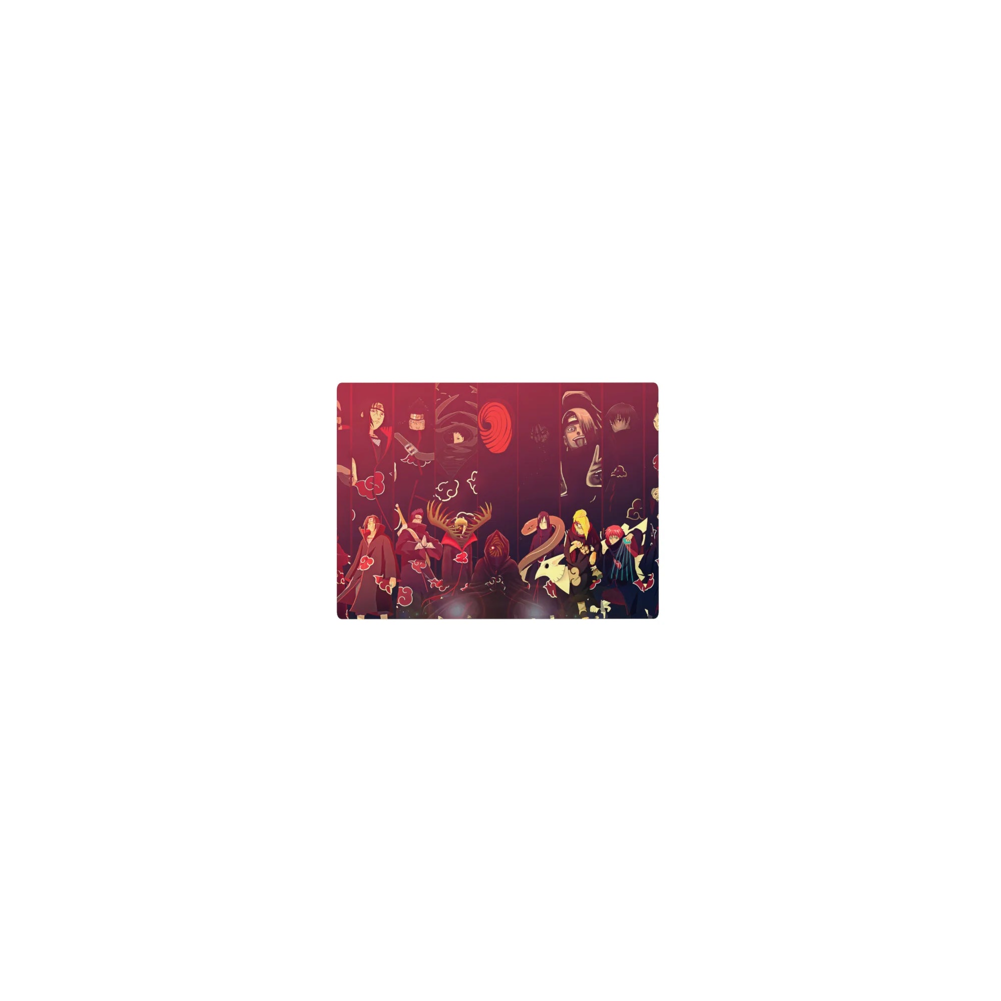 Classic anime mouse pad 14x10 inches featuring Akatsuki lineup with bold red cloud patterns and black backdrop.