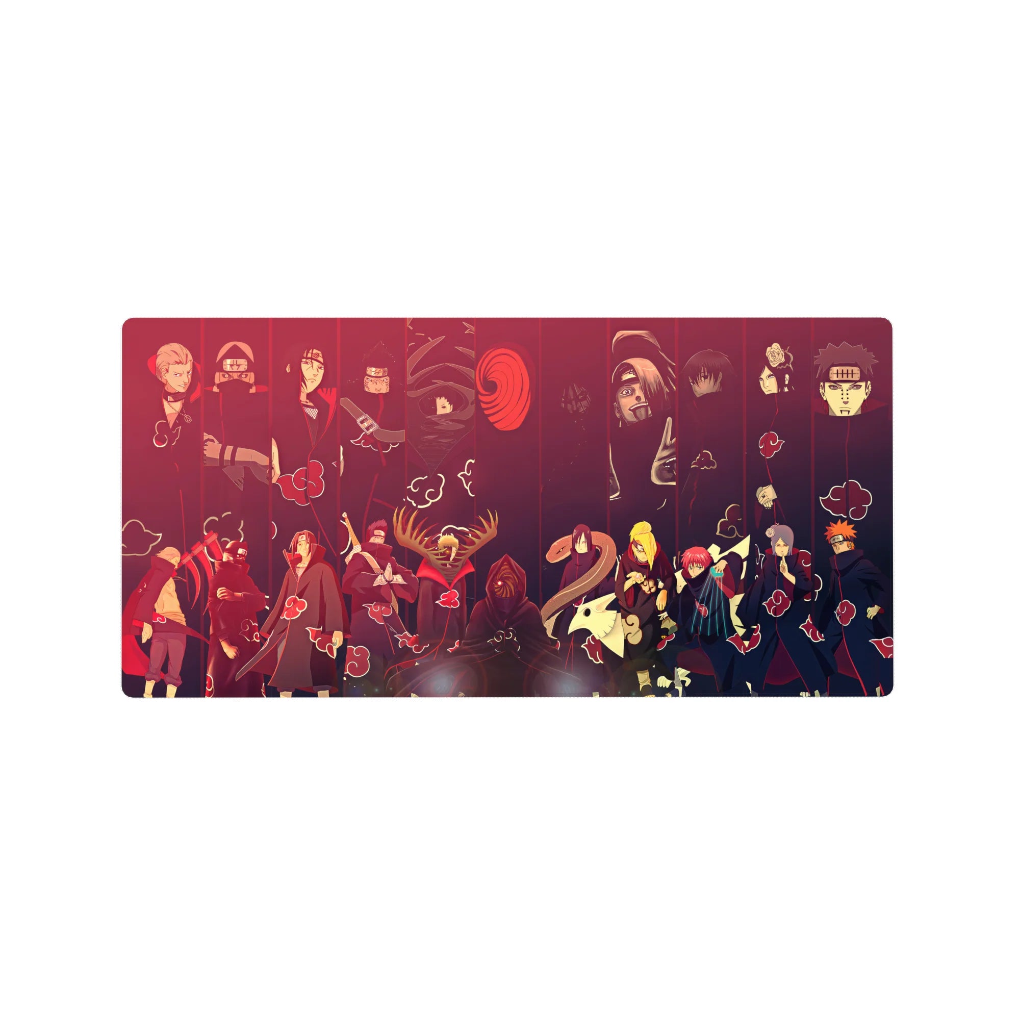 Naruto Shippuden Akatsuki group anime mouse pad 32x16 inches with red cloud pattern lineup.