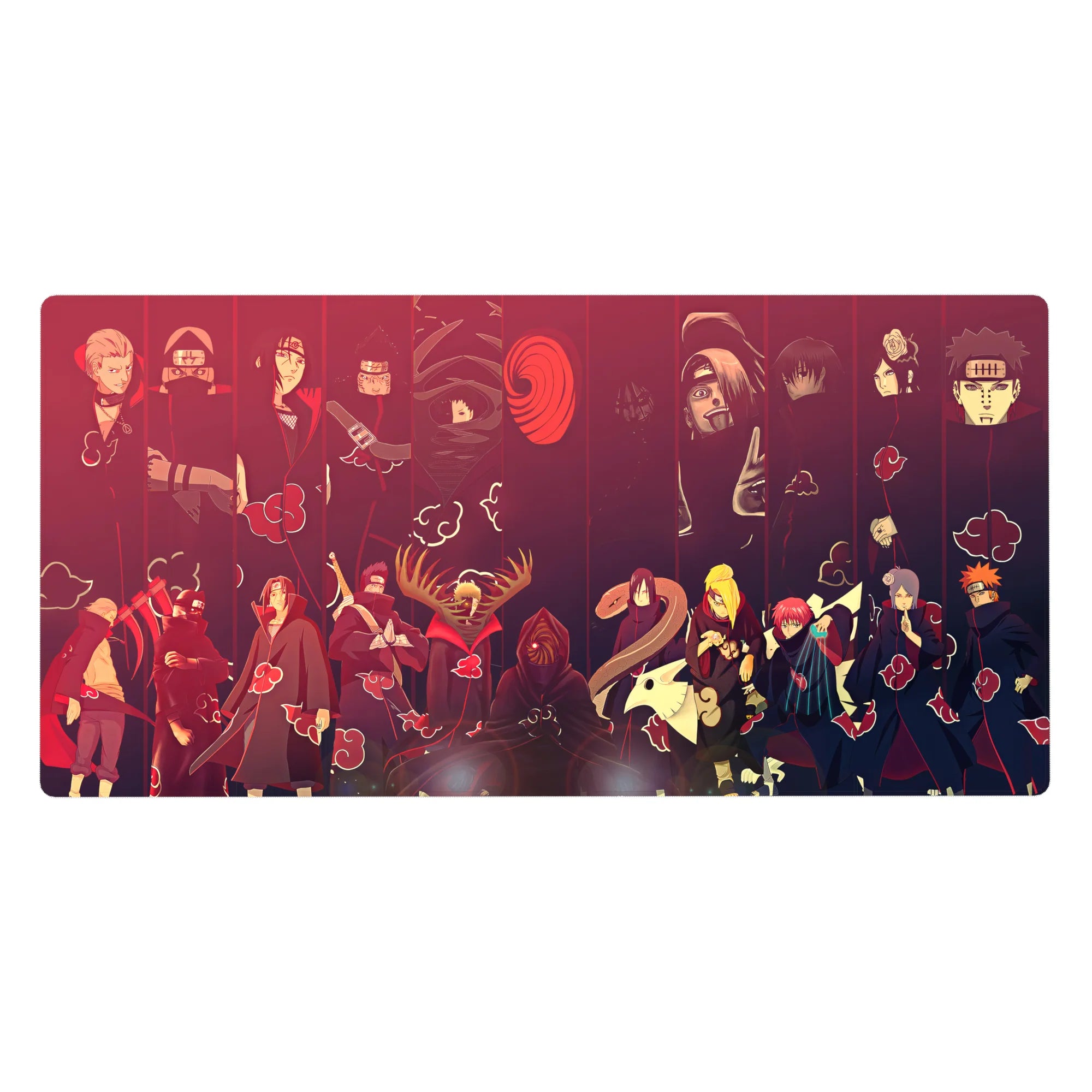 Akatsuki lineup anime desk pad 40x20 inches with cloud pattern and full villain crew artwork.