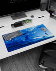 32x16 inches anime mouse pad showing a girl in light top and short skirt gazing at a glowing horizon.