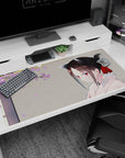 40x20 inches anime girl mouse pad showing kimono-clad girl with bun, red ribbon, and purple flower charm.