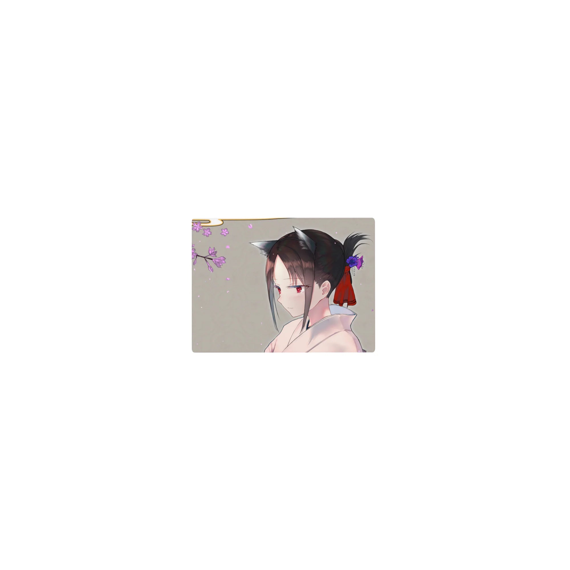 14x10 inches classic anime girl mouse pad with cherry blossoms, kimono profile, and cute cat ears.