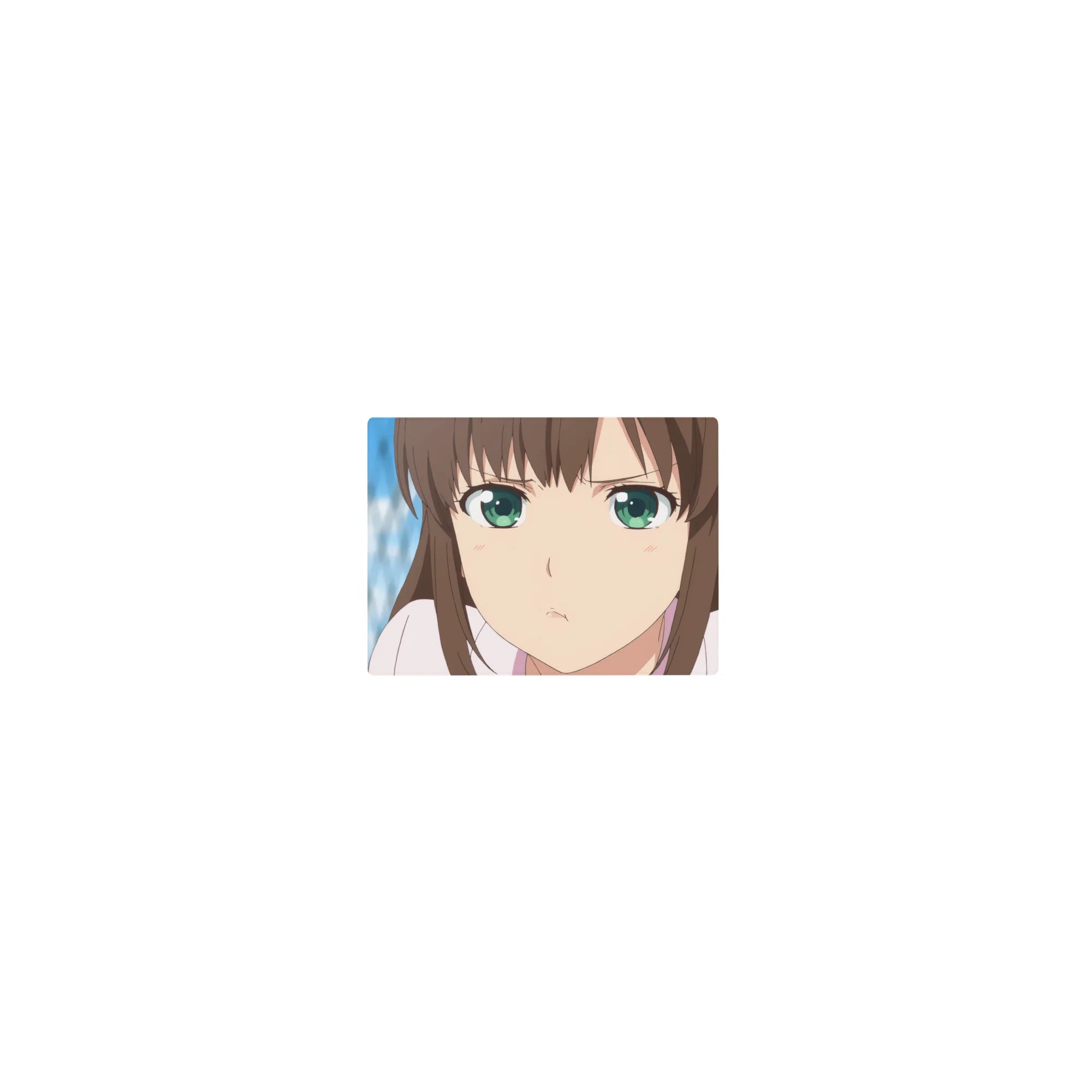 Classic anime girl mouse pad 14x10 inches with close-up portrait, crisp lines, and blue backdrop.