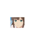 Classic anime girl mouse pad 14x10 inches with close-up portrait, crisp lines, and blue backdrop.