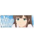 32x12 inches anime girl mouse pad with close-up portrait, crisp print lines, blue background.