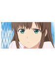 32x16 inches anime girl mouse pad with close-up portrait, crisp print lines, and blue background.