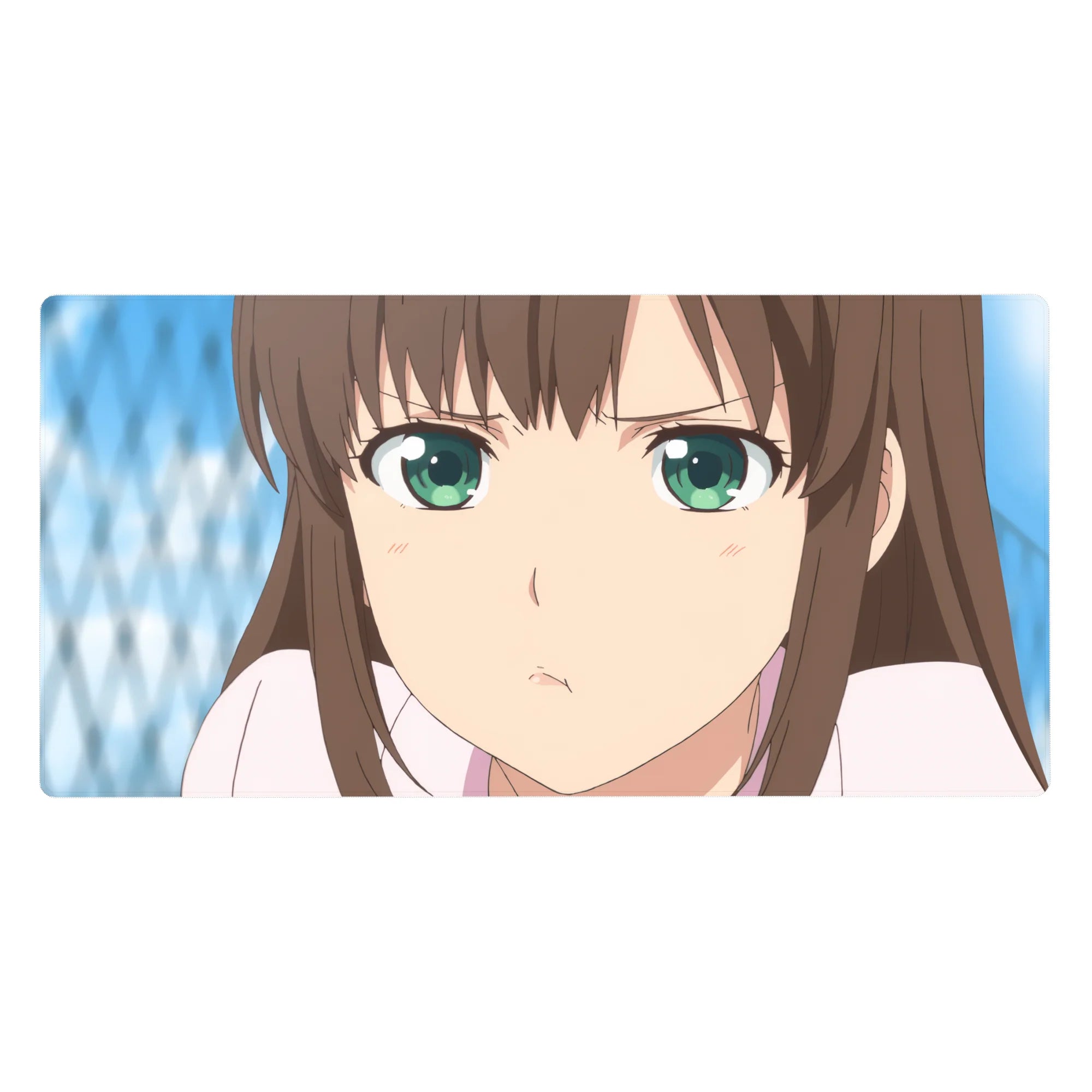 Hyouka anime girl desk pad 40x20 inches with close-up portrait and crisp pastel print.