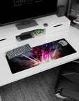 32x12 inches anime mouse pad showing a red-haired warrior lunging forward, cloak snapping, blade crackling.