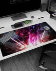 40x20 inches anime desk pad showing a red-haired warrior charging forward, cloak snapping, weapon crackling.