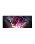 28x12 inches anime mouse pad with crimson-haired warrior, neon energy slashes, and shattered stone.
