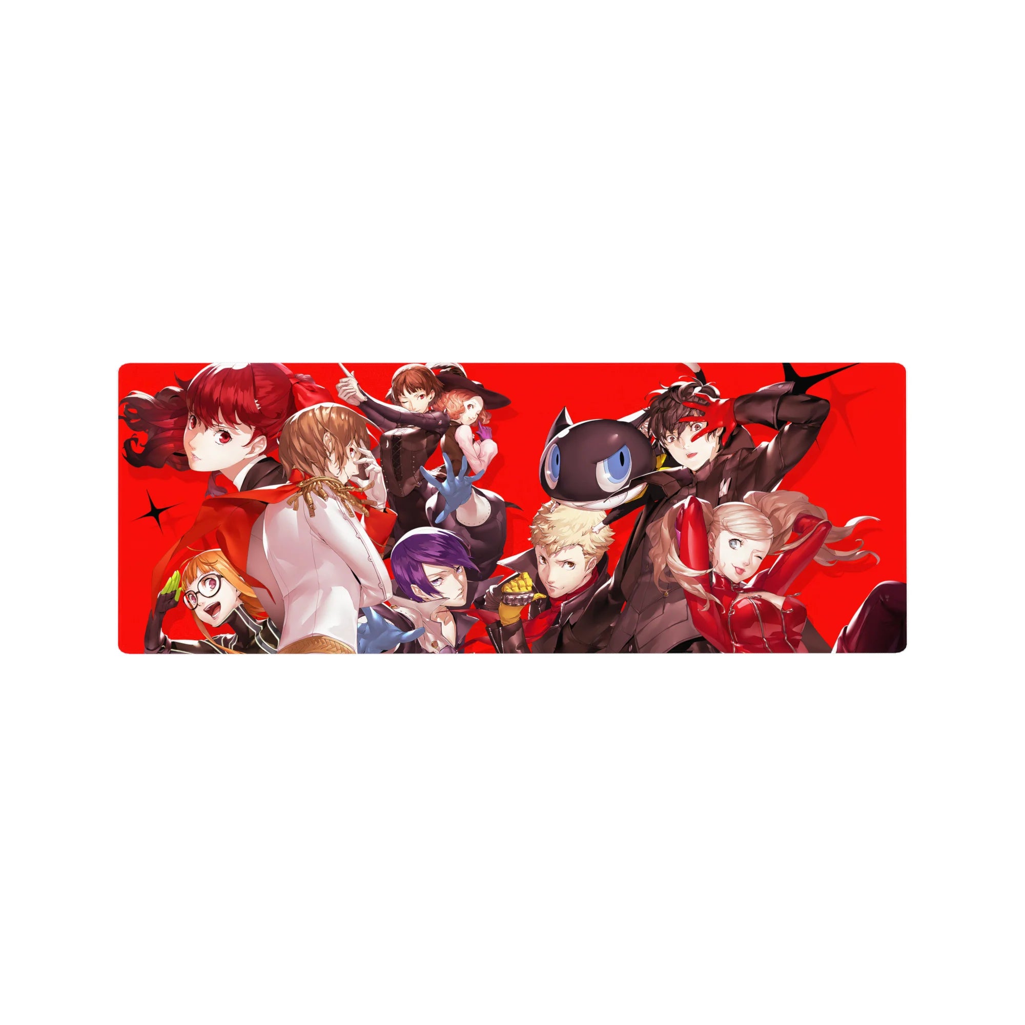 Persona 5 Royal anime mouse pad, 32x12 inches, features Joker, Ann, Ryuji, and Kasumi on a dynamic red background.