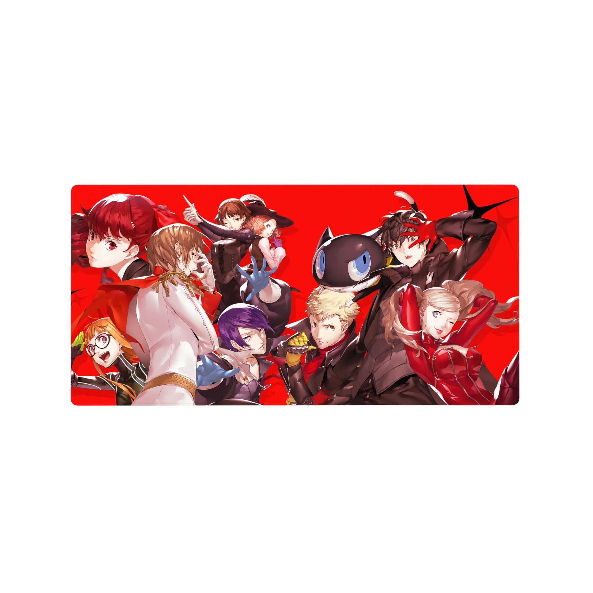Persona 5 Royal anime mouse pad 32x16 inches, featuring Joker, Ann, Ryuji, and Kasumi against a vibrant red background.