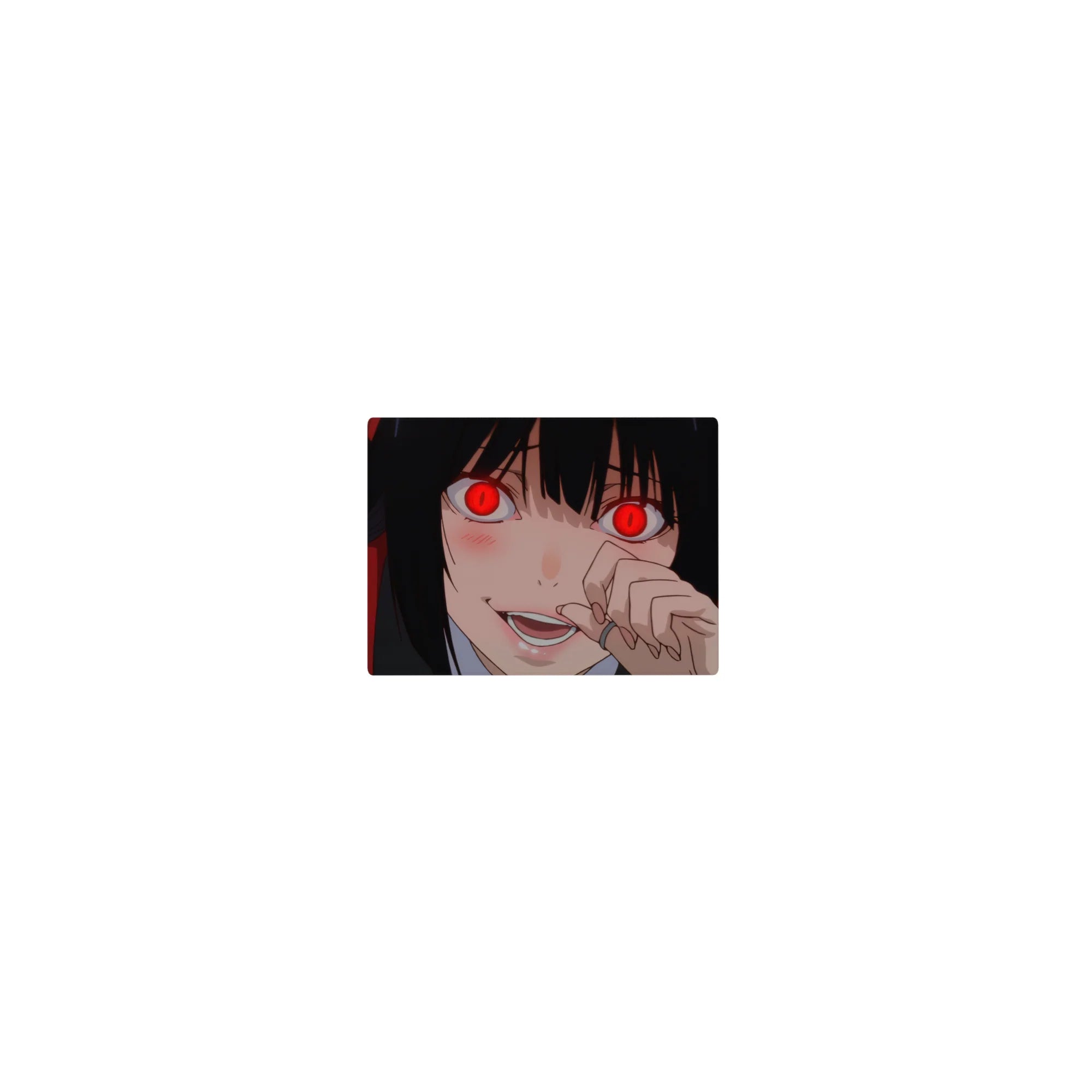 Classic anime girl mouse pad 14x10 inches with red-eyed girl, black hair, crimson hoodie, clean shading.